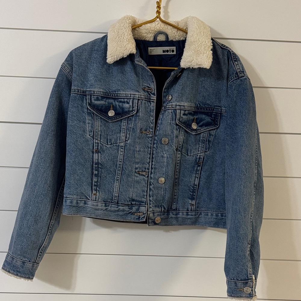 Denim Jacket with Faux Shearling Collar